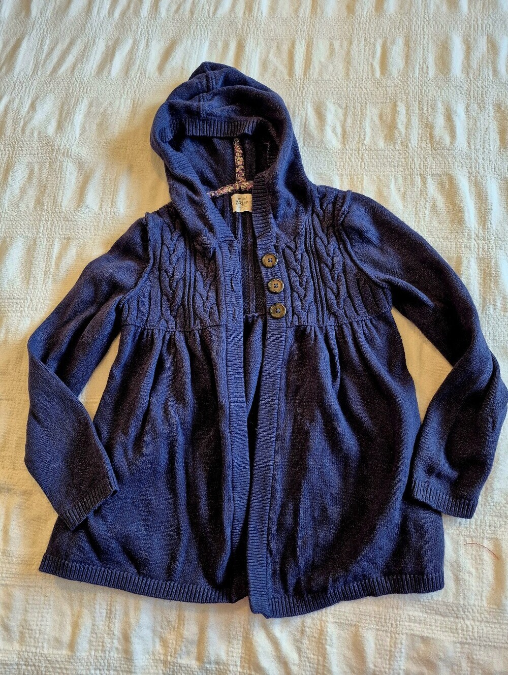 Mini Boden girls 7 - 8 years navy hooded button up sweater VGUC